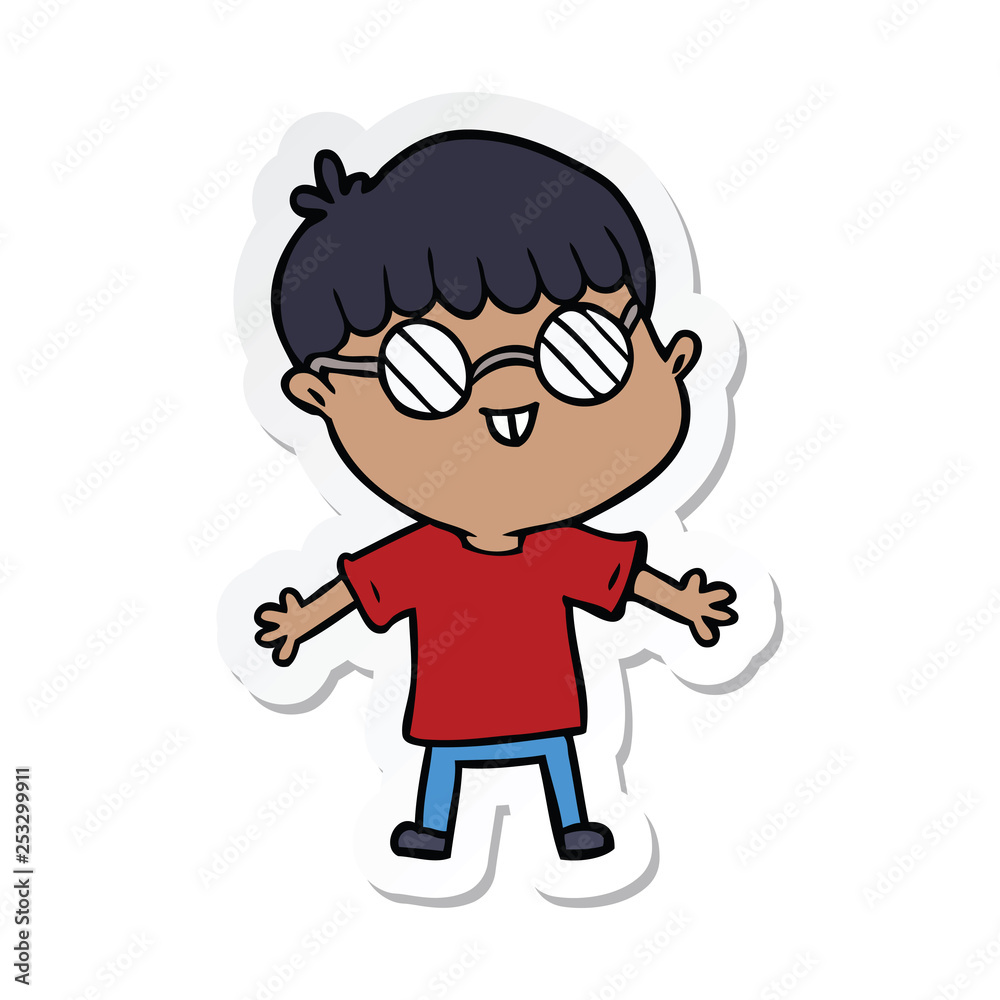 sticker of a cartoon boy wearing spectacles sticker of a cartoon boy wearing spectacles