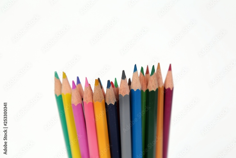 Colour pencils isolated on white background close up Colour pencils isolated on white background close up