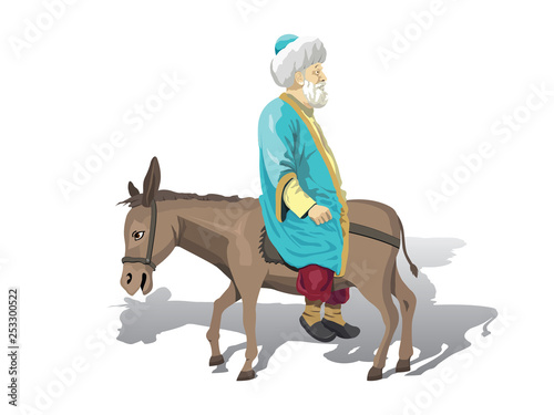 Nasreddin hodja and donkey vector illustration