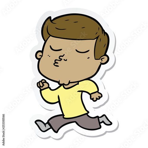 sticker of a cartoon model guy pouting