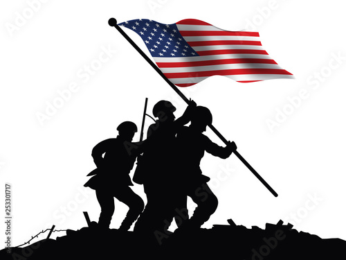 America flag and soldiers vector illustration