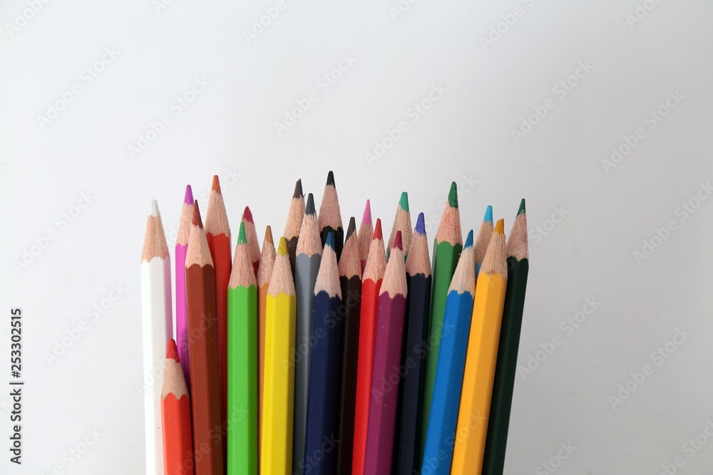 Colour pencils isolated on white background close up Colour pencils isolated on white background close up
