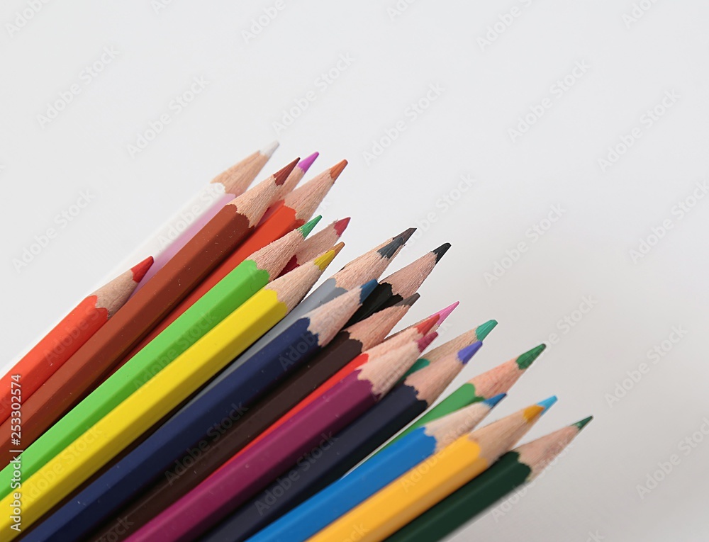 Colour pencils isolated on white background close up Colour pencils isolated on white background close up