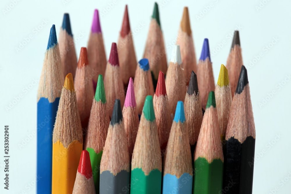 Colour pencils isolated on white background close up 