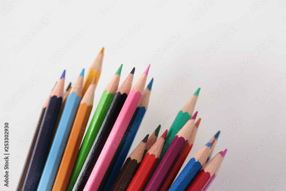 Colour pencils isolated on white background close up Colour pencils isolated on white background close up