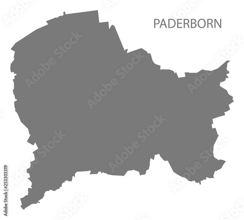 Paderborn city map grey illustration silhouette shape