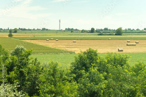 Italy,La Spezia to Kasltelruth train, a large green field with trees in the background photo