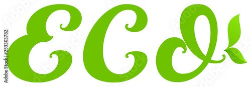 Eco text type natural healthy product green leaf symbol