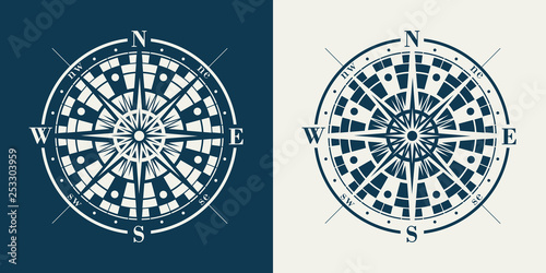Set of isolated marine wind roses silhouettes. Compass vector navigation label illustrations.