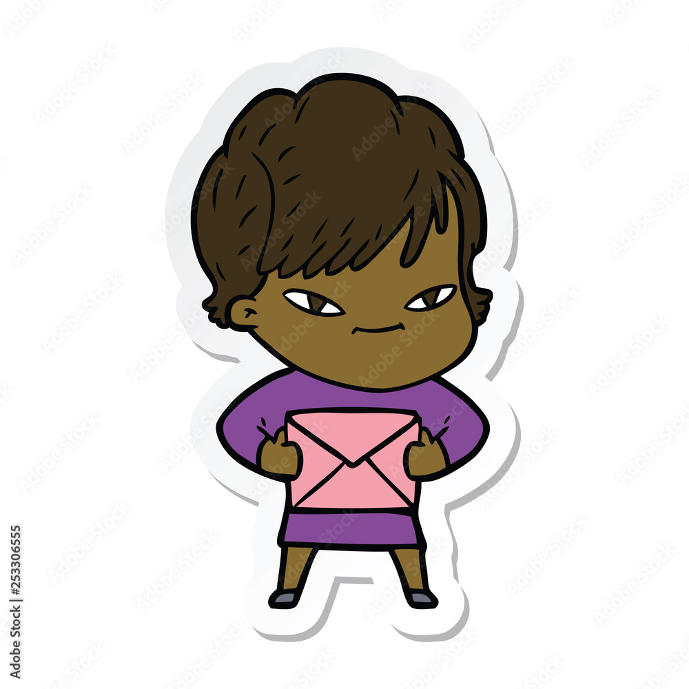 sticker of a cartoon happy woman