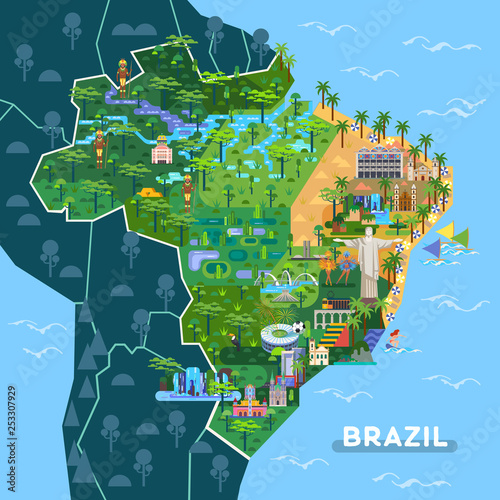 Landmarks, sightseeing places on South America map