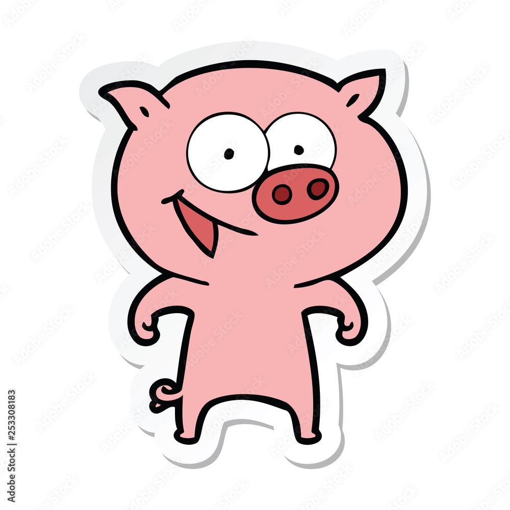 sticker of a cheerful pig cartoon sticker of a cheerful pig cartoon