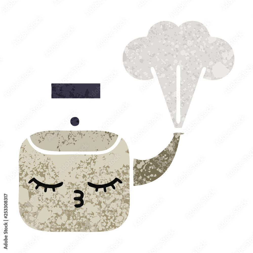 retro illustration style cartoon steaming kettle retro illustration style cartoon steaming kettle