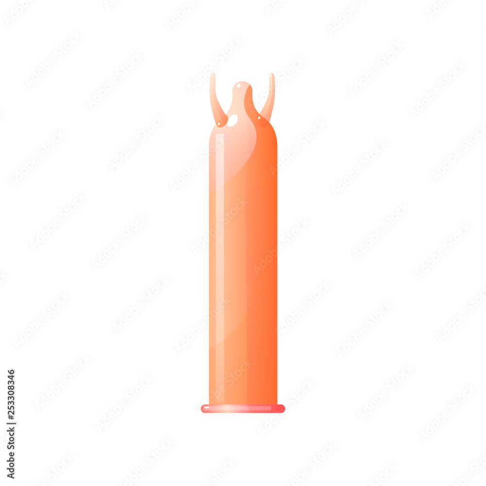 Full sized orange tickler latex condom isolated on white background Full sized orange tickler latex condom isolated on white background