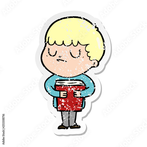 distressed sticker of a cartoon grumpy boy