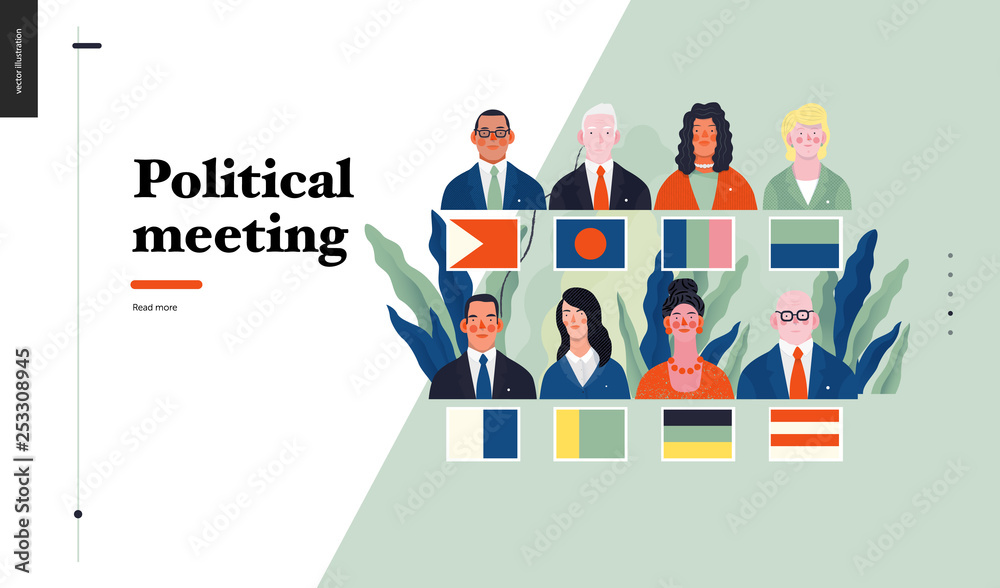Technology 1 - Political meeting - flat vector concept digital illustration political meeting metaphor. Creative landing web page design template
