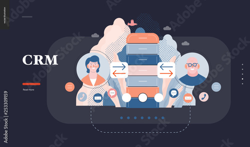 Technology 3 - CRM Customer Relationship Management - modern flat vector concept digital illustration of data collecting from user and providing result data. Creative landing web page design template