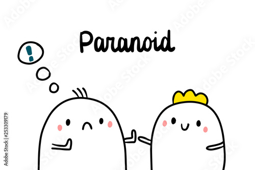 Paranoid psychopathy hand drawn illustration with cute marshmallows