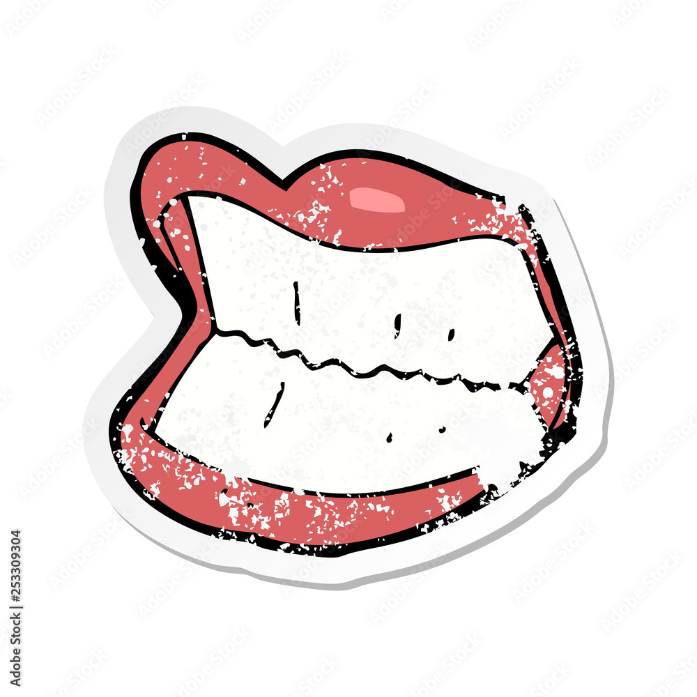 retro distressed sticker of a cartoon grinning mouth