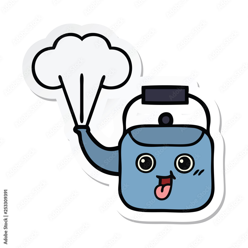 sticker of a cute cartoon steaming kettle sticker of a cute cartoon steaming kettle