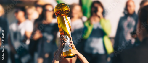 Quadro em tela Boy Rising Golden Soccer Football Cup