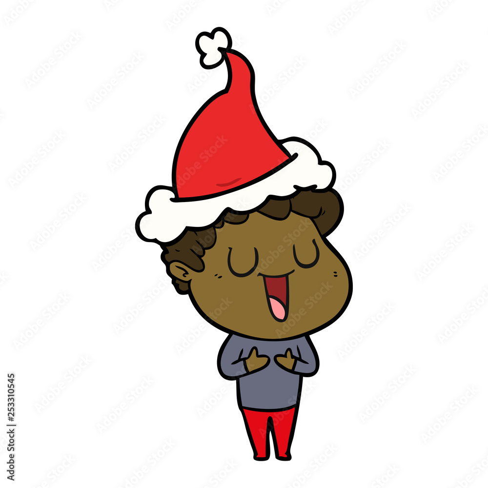 laughing line drawing of a man wearing santa hat laughing line drawing of a man wearing santa hat