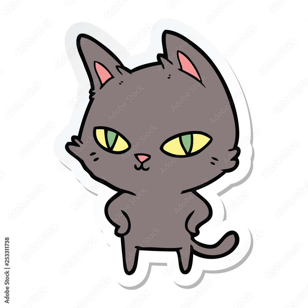 sticker of a cartoon cat with bright eyes sticker of a cartoon cat with bright eyes