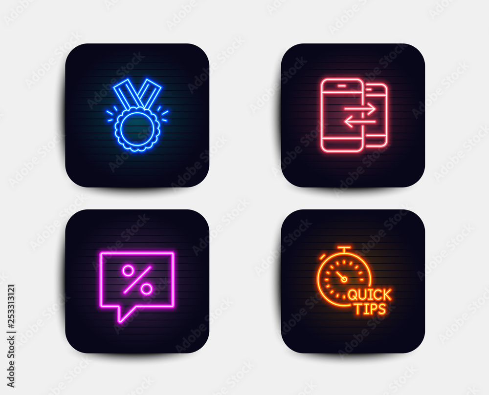 Neon set of Discount message, Phone communication and Honor icons. Quick tips sign. Special offer, Incoming and outgoing calls, Medal. Helpful tricks. Neon icons. Glowing light banners Neon set of Discount message, Phone communication and Honor icons. Quick tips sign. Special offer, Incoming and outgoing calls, Medal. Helpful tricks. Neon icons. Glowing light banners