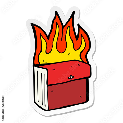 sticker of a cartoon burning business files