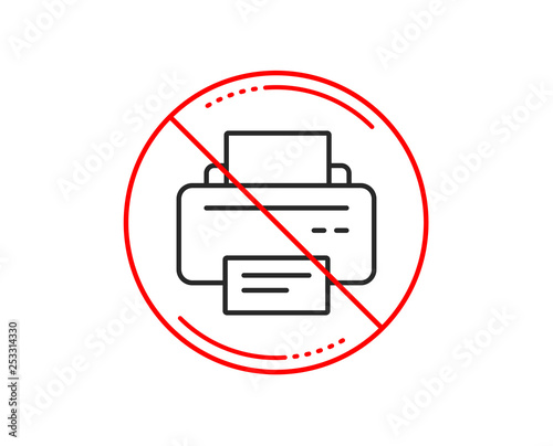 No or stop sign. Printer icon. Printout Electronic Device sign. Office equipment symbol. Caution prohibited ban stop symbol. No  icon design.  Vector