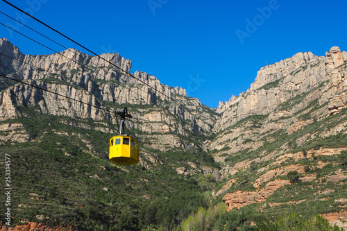 Yellow cable car at Montserrat, Spain
