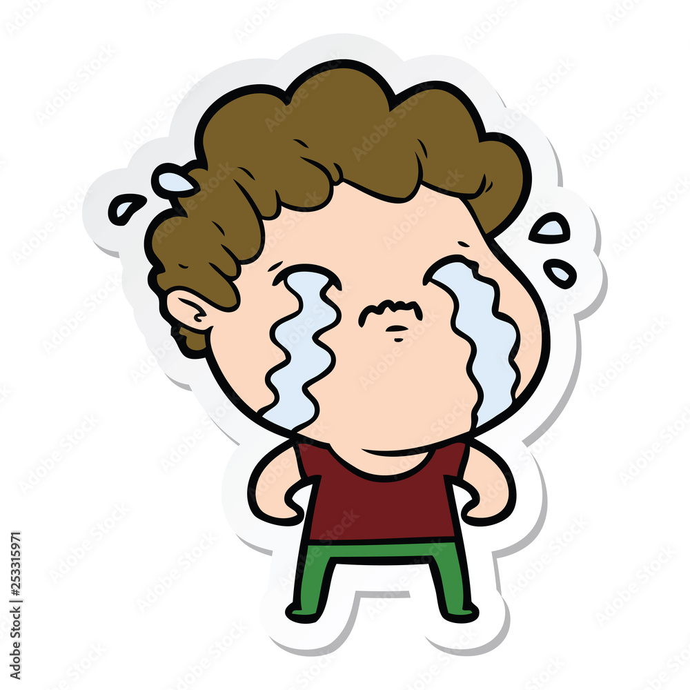 sticker of a cartoon man crying sticker of a cartoon man crying