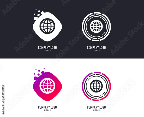 Logotype concept. Globe sign icon. World symbol. Logo design. Colorful buttons with icons. Vector