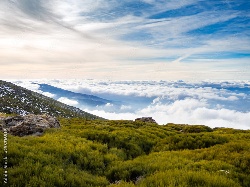 Landscape with a sea of clouds on the mountain in La Covatilla, Bejar (Salamanca) Landscape with a sea of clouds on the mountain in La Covatilla, Bejar (Salamanca)