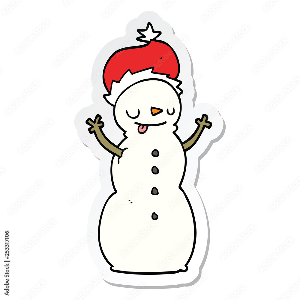 sticker of a cartoon christmas snowman