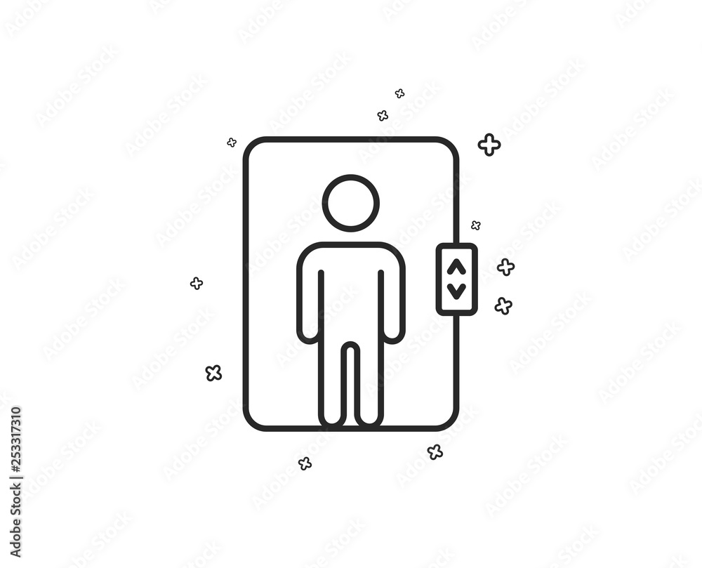 Elevator line icon. Transportation lift sign. Geometric shapes. Random cross elements. Linear Elevator icon design. Vector