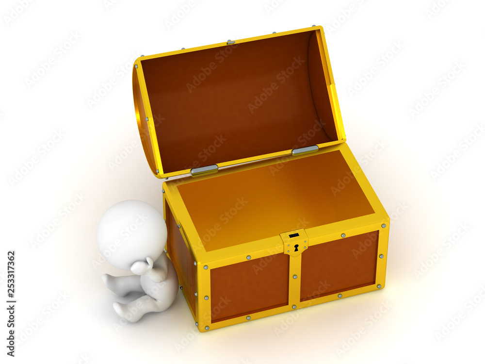 Upset 3D Character with an Empty Treasure Chest Upset 3D Character with an Empty Treasure Chest