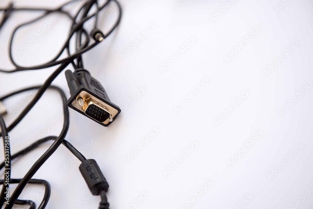 USB cables for charger or connection different technology devices isolated on white background USB cables for charger or connection different technology devices isolated on white background