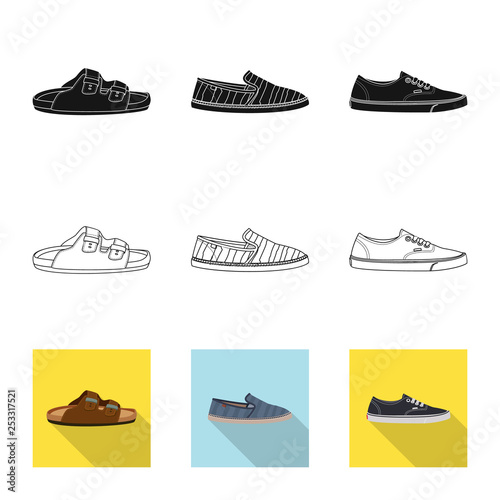Vector illustration of shoe and footwear symbol. Collection of shoe and foot stock vector illustration.
