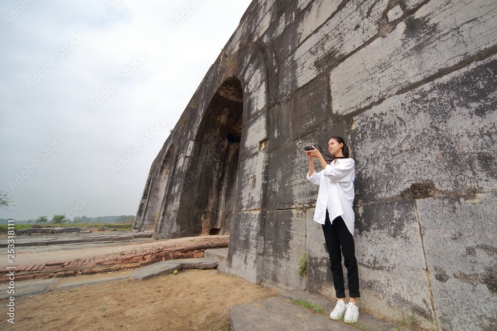 woman traveling to Ho citadel in Thanh Hoa,Vietnam woman traveling to Ho citadel in Thanh Hoa,Vietnam