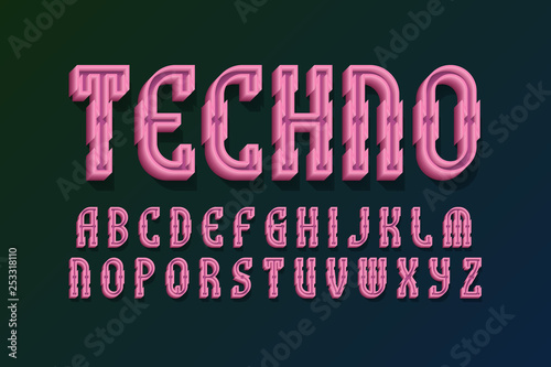 Techno volumetric alphabet. Urban 3d font. Isolated english alphabet.