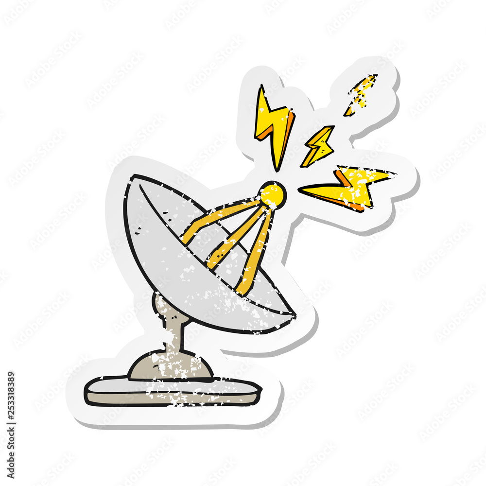retro distressed sticker of a cartoon satellite dish retro distressed sticker of a cartoon satellite dish