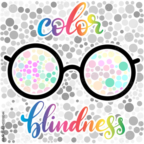 Lettering vector illustration of a word color blindness with test photo