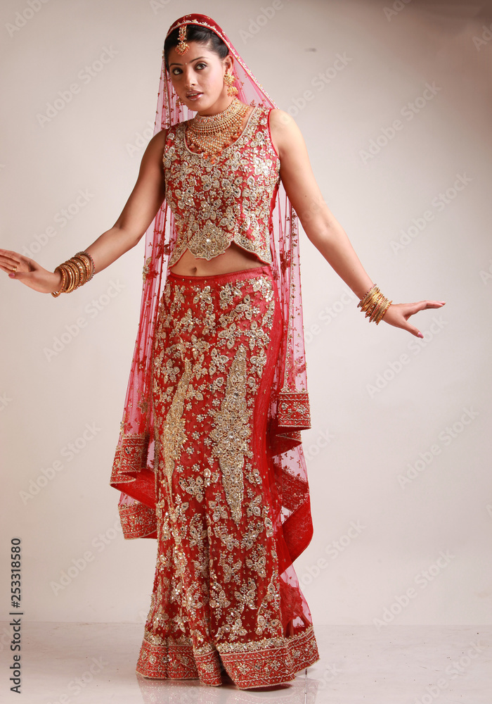 Indian bride in traditional bridal sari in studio lighting indoor Indian bride in traditional bridal sari in studio lighting indoor