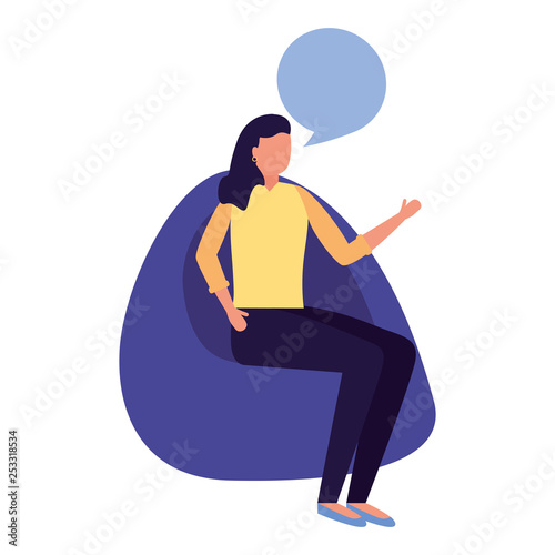 woman sitting on beanbag chair