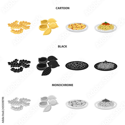 Vector design of pasta and carbohydrate icon. Set of pasta and macaroni stock vector illustration.