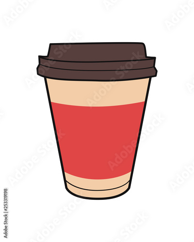 Vector colorful illustration of take-out coffee cup. Vintage icon for drink and beverage menu or cafe design.