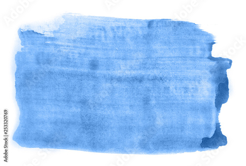 Abstract watercolor background hand-drawn on paper. Volumetric smoke elements. Blue color. For design, web, card, text, decoration, surfaces.
