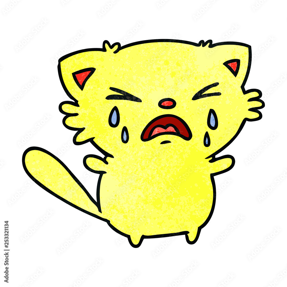 textured cartoon of cute kawaii crying cat
