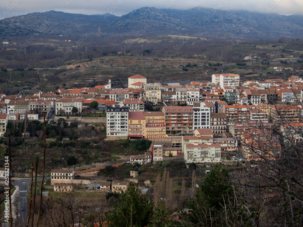 Naklejka premium Aerial view of the mountain village Bejar (Salamanca)